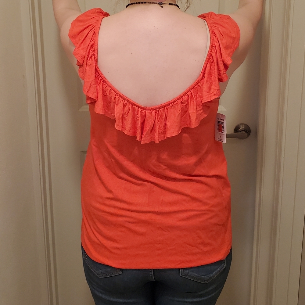 NWT TORRID Orange Ruffle Tank - Picture 5 of 9